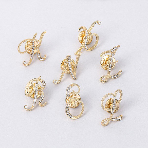 KM - (N - Z) Bros Bentuk Alphabet Aksen Berlian Imitasi Warna emas untuk Wanita-3