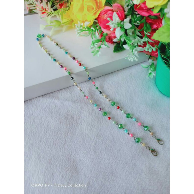Tali masker mutiara kristal pelangi /masker strap //kalung masker
