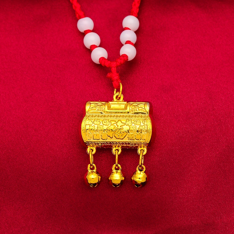 Kalung Lapis Emas Asli Kadar 375 Dengan Liontin Fortune Lock Fortune Naga Dan Phoenix Untuk Bayi