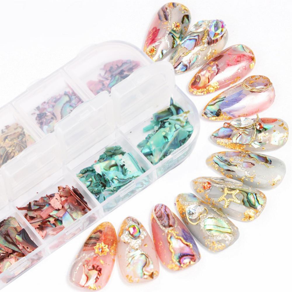 Timekey 12 Sekat / Set Kerang Abalone Alami 3D Untuk Dekorasi Nail Art A5K3