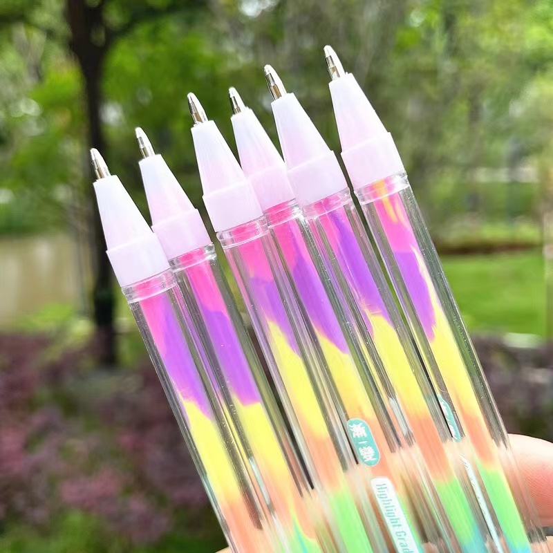 [1KG 26PCS] Babyland Pena Gliter Warna Rainbow / Bolpen Jel Pelangi / Drawing Pen Warna Blink Kotak 6 Pcs