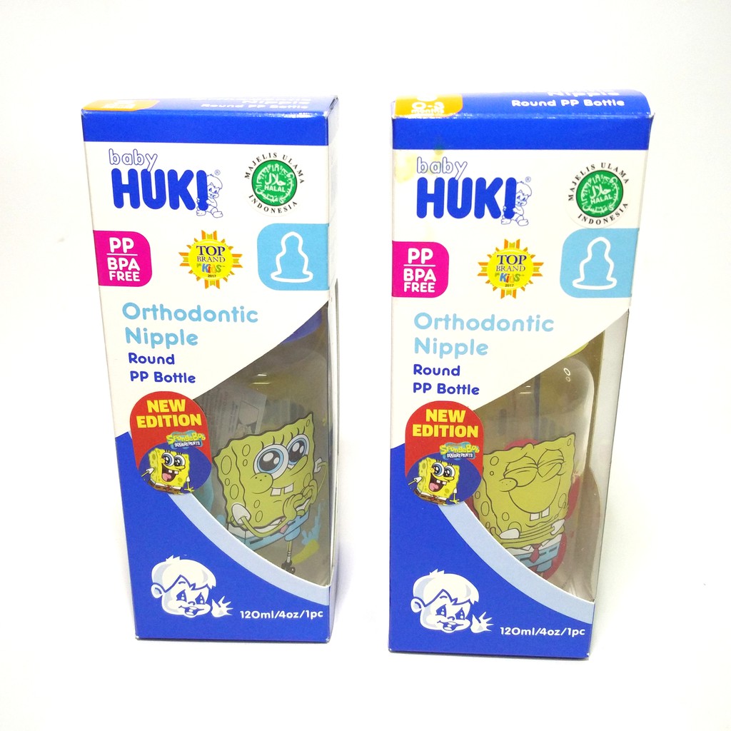 HUKI Botol PP BP Character A Sponge Bob 120 ml (Dot Orthodontic Gepeng)