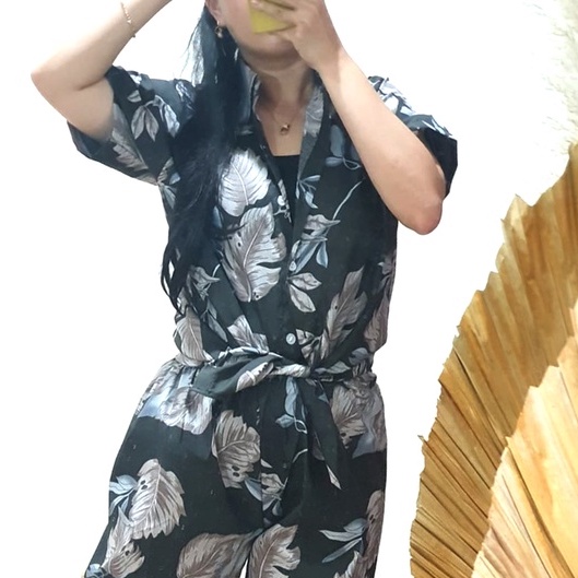 Morymony daily set homewar / setelan celana pendek / stelan baju wanita marble pastel-monstera hitam