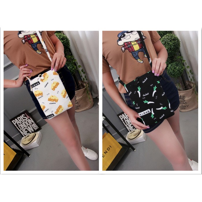 Tas Wanita Kanvas Korea Mini Mobile Phone Shoulder Bag