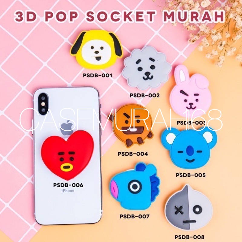 GRIPTOK 3D/PHONE HOLDER PVC/POPSOCKET HP 3D/BTS/TATA/VAN/RJ/CHIMMY/VAN/KOYA/COOKY/SHOOKY/MANG