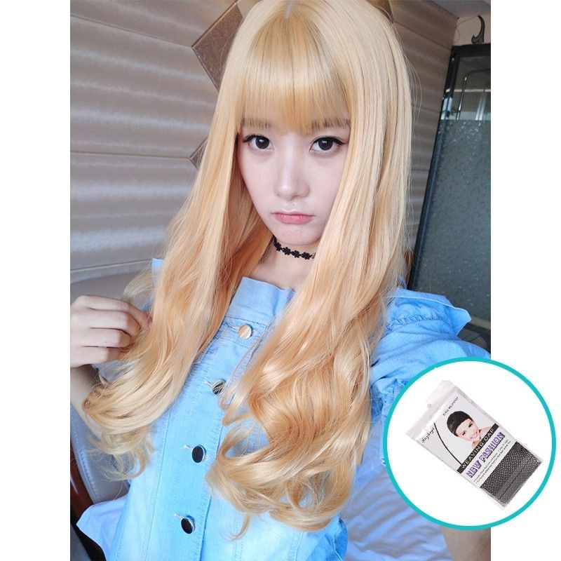 wig blonde wig curly blonde poni depan W1