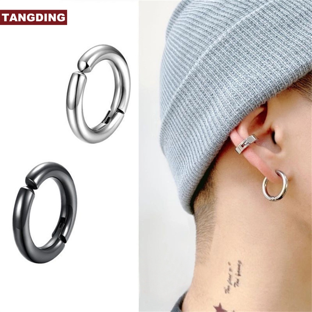 【COD Tangding】10/12/14mm Men Women Ear Piercing Black Hoop Round Ear Clip Jewelry Accessories