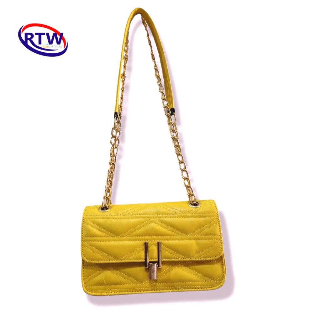 Tas Selempang Bahu Wanita Korea Shoulder Bag PU Leather Tuup Kunci Tali Rantai