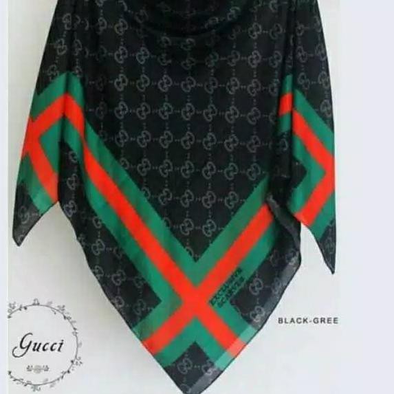 (REAL PICK)  112ZAF HIJAB SEGI EMPAT DENAY KW MOTIF GUCCI HITAM . KERUDUNG GC BLACK JILBAB GUCI TE