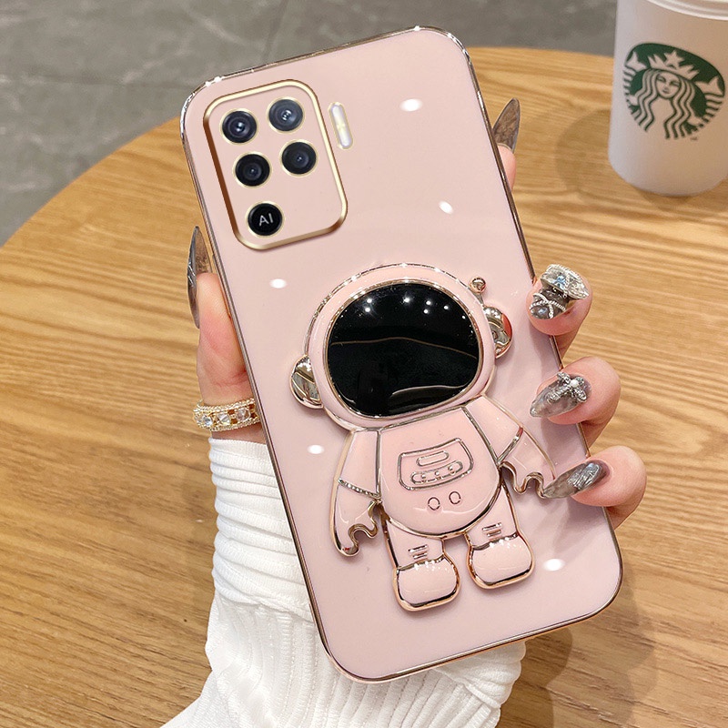 Casing Ponsel OPPO A94 RENO 5F F19 PRO A74 4G F19 F19S 4G A95 4G RENO6 LITE 4G Warna Permen Astronot Stand Deluxe Kamera Case