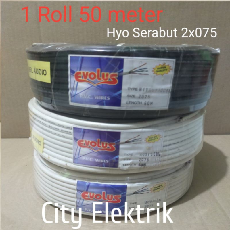 Kabel Listrik Serabut 2X075 Evolus Hitam / Putih Panjang Full 50 Meter