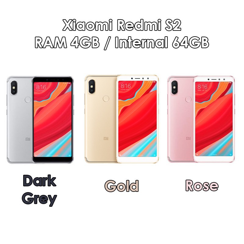 Xiaomi Redmi S2 - 4/64 (64GB) - Dark Grey / Gold / Rose - Baru NEW - Distributor