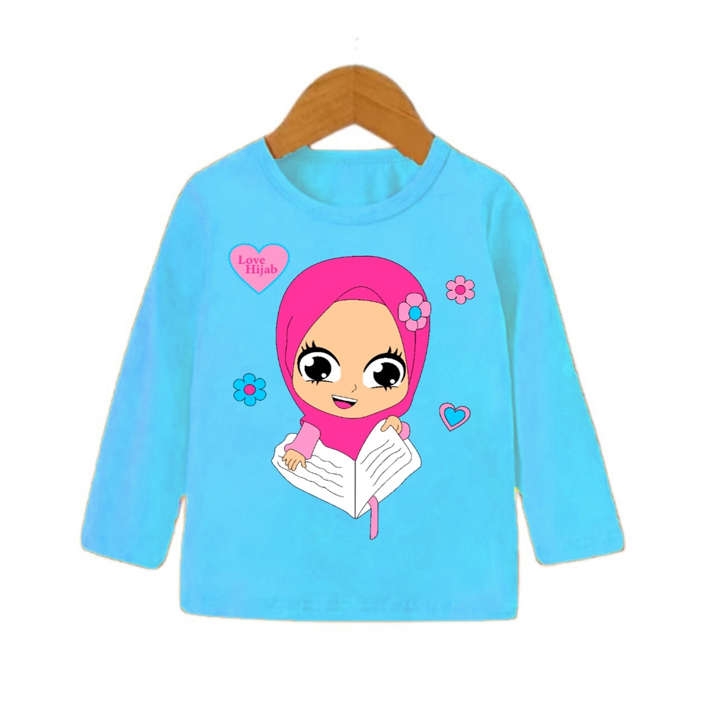 kaos anak perempuan lengan panjang muslimah gambar Hijab sablon real picture kode 002 pjg