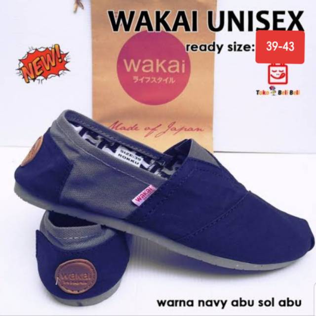 Slip on wakai pria dan wanita/ slipon wkai unisex nevi abu