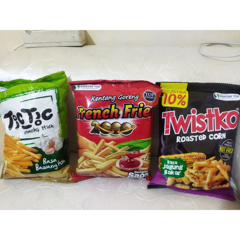 

SIANTAR TOP SNACK ALL VARIANT / TIC TIC RASA BAWANG / FRENCH FRIES 2000 / TWISTKO ROASTED CORN / CHIKI TIC TIC / CEMILAN SANTAI / CHIKI / CEMILAN