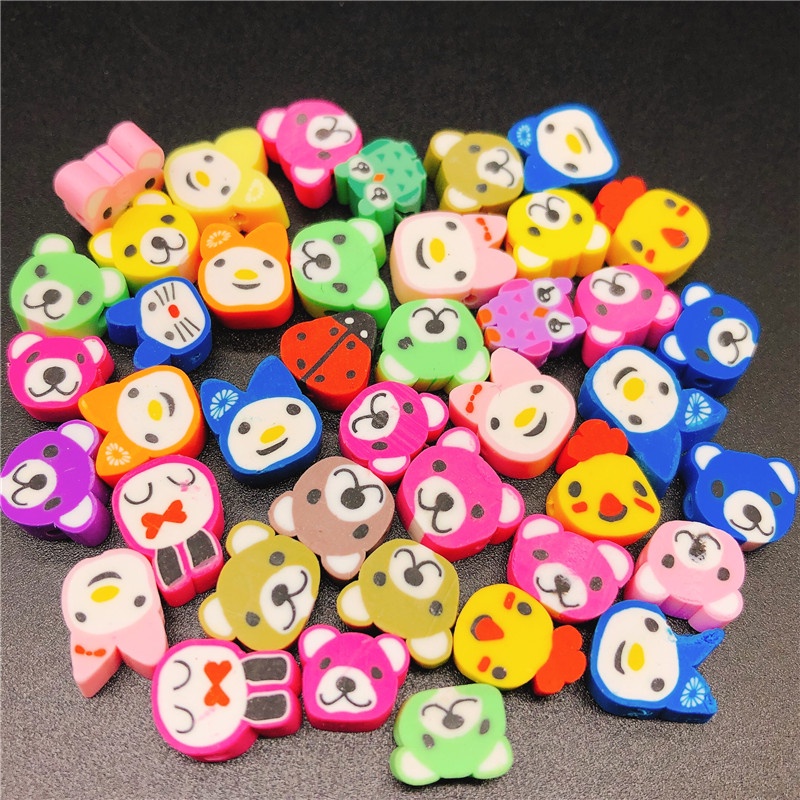 20pcs Manik-Manik Polymer Clay Bentuk Bunga Matahari Hati Hewan Ukuran 10mm Untuk Membuat Perhiasan