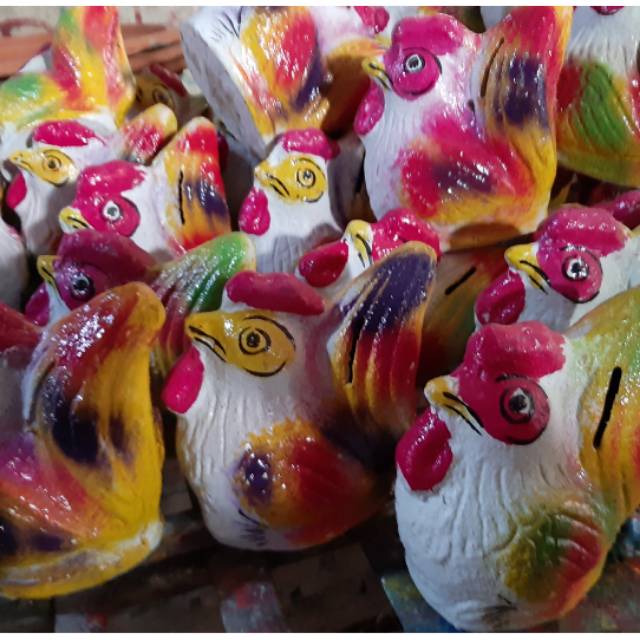 (BISA COD) Celengan Tanah Liat bentuk Ayam Katè, Variasi Cat Semprot