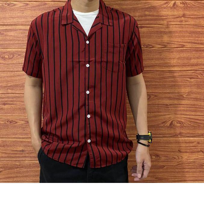 ❃ RIVIERA CLOTHING/KEMEJA STRIPE PRIA LENGAN PENDEK/KEMEJA SALUR PRIA/KEMEJA CASUAL PRIA/KEMEJA SANT