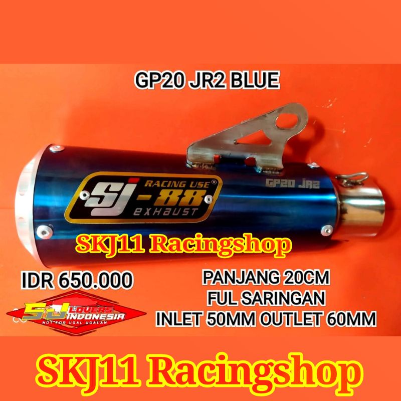 DISKON 4% Silincer Slincer Knalpot Racing SJ88 GP20 Blue Biru 20cm Inlet 50mm Outlet 60mm Full Saringan