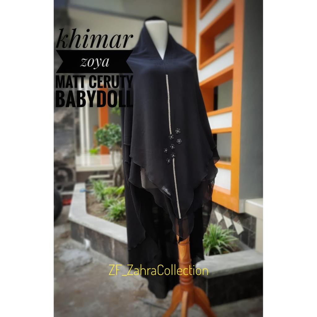 khimarZoya/Khimar ceruti/jilbab hitam/kerudung syar'i/kerudung