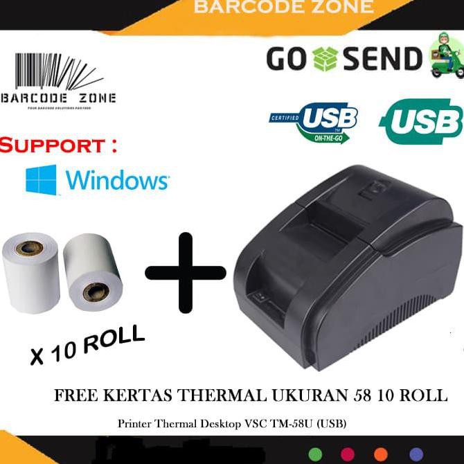 

MINI POS PRINTER KASIR THERMAL VSC TM-58U 58MM + 10 ROLL THERMAL 58