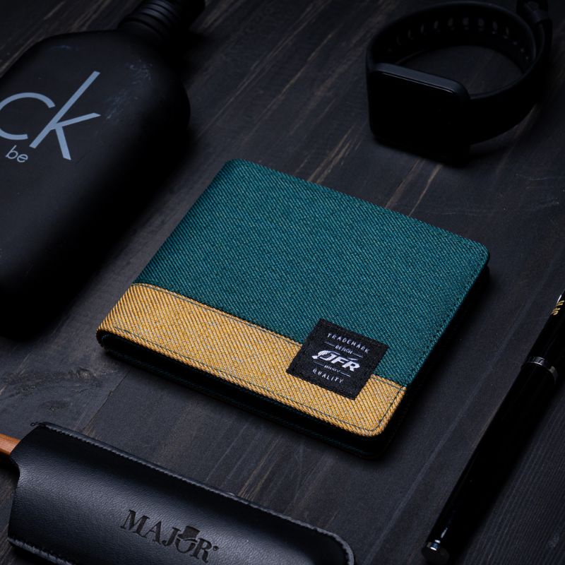 Dompet Pria Branded Bahan Kulit Kain Canvas Kanvas Free Box Exclusive JFR JP13-GREEN