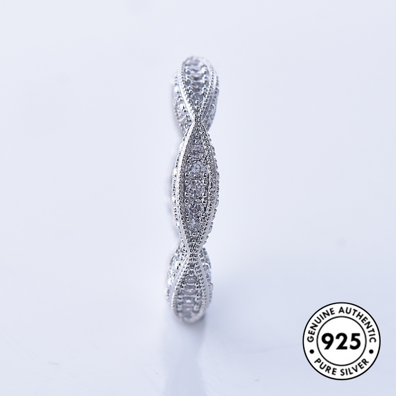 Cincin S925 Silver Bentuk Bulat Model Hollow Aksen Berlian Untuk Wanita