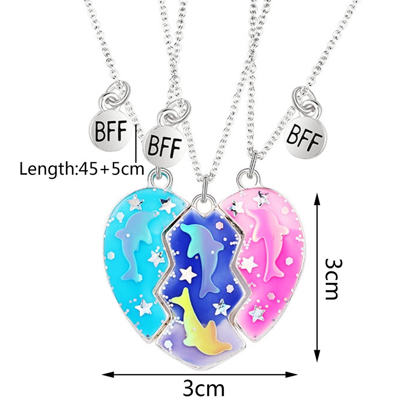 Fancyqube 3pcs / Set Kalung Persahabatan Dengan Liontin Bentuk Hati Untuk Wanita