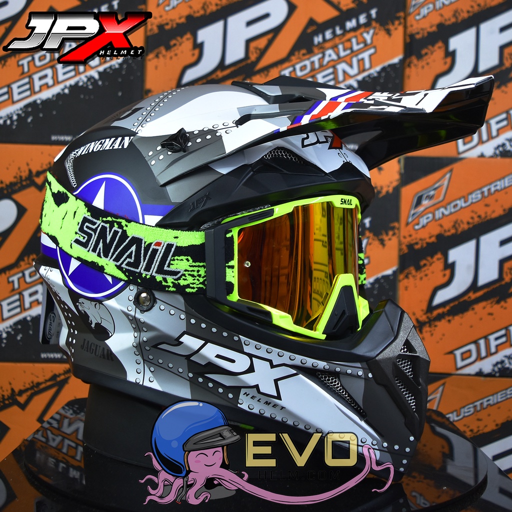 HELM JPX CROSS_FOX1 SERI X30 - BLACK DOFF + GOOGLE SNAIL (ONGKIR 2 KG) HELM JPX TERBARU