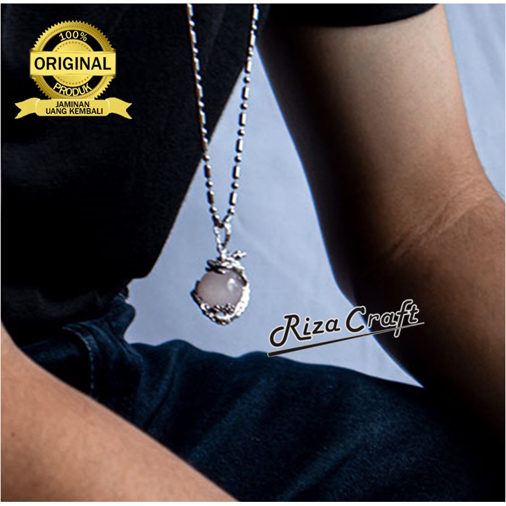 Kalung Pria Wanita Cowok Cewek Keren Kekinian Liontin Bulat Batu Etnik Kristal Permata Akik Rose Qua