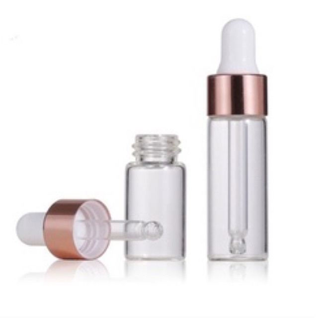 GROSIR BOTOL PIPET Kaca Bening 1ml 2ml 3ml 5ml Tutup Pink Bottle Import  Sample Contoh Essential Oil Cosmetic Kosmetik / Botol Kaca Serum