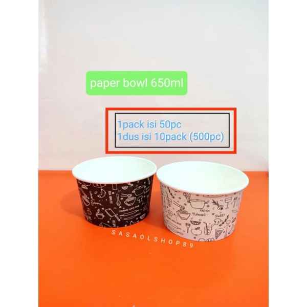 paper bowl 650ml mangkok kertas TEBAL tanpa tutup wadah tempat bakso rice bowl