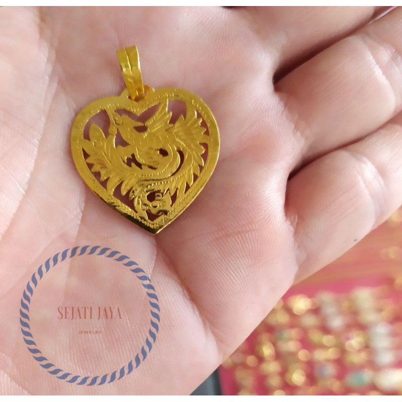 Liontin burung Phoenix variasi halus emas 24 karat