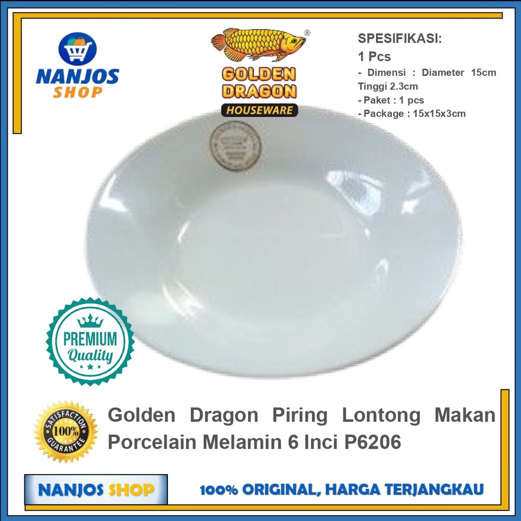 Golden Dragon Piring Lontong Makan Porcelain Melamin 6 Inci P6206