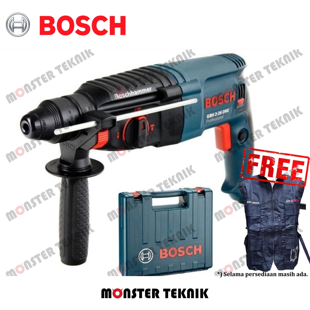 Mesin Bor Beton Bosch GBH 2-26 DRE Rotary Hammer SDS plus - GBH226DRE + FREE Drill Bits