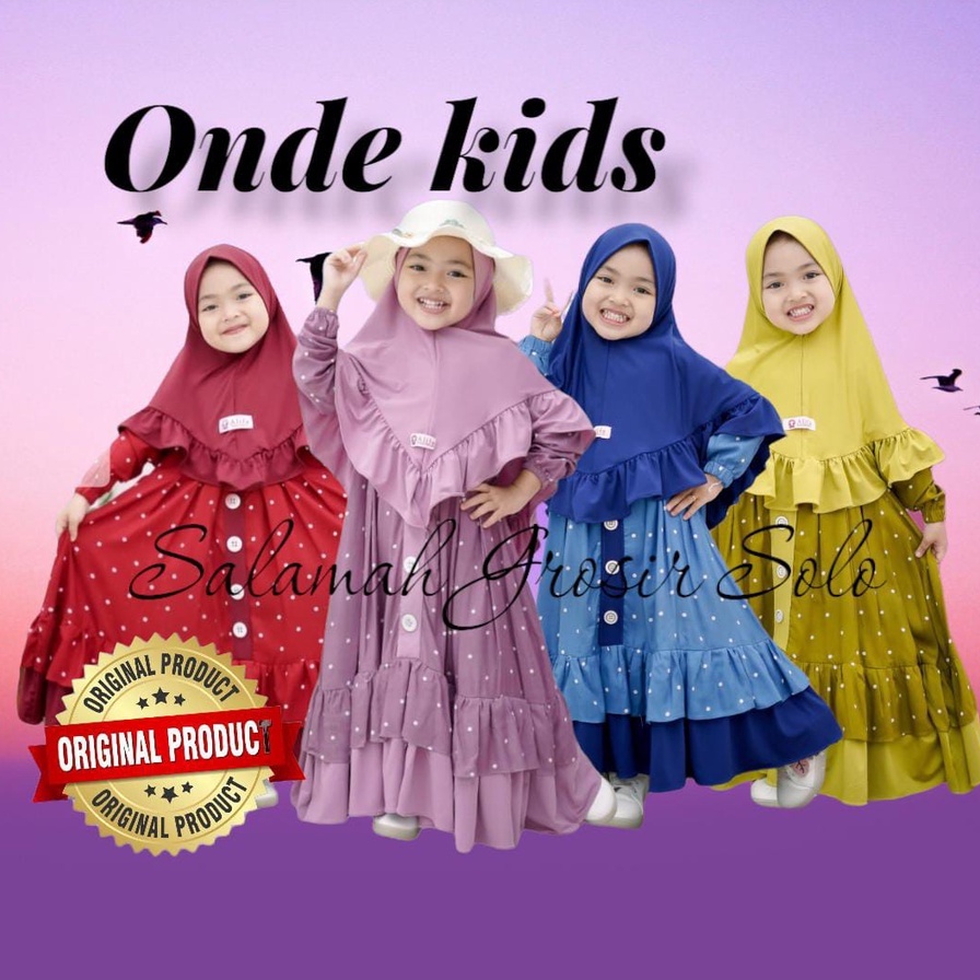 Gamis anak onde KIDS | Terbaru viral | Bahan  viscose mix jersy | set plus jilbab | usia 2-9 tahun |