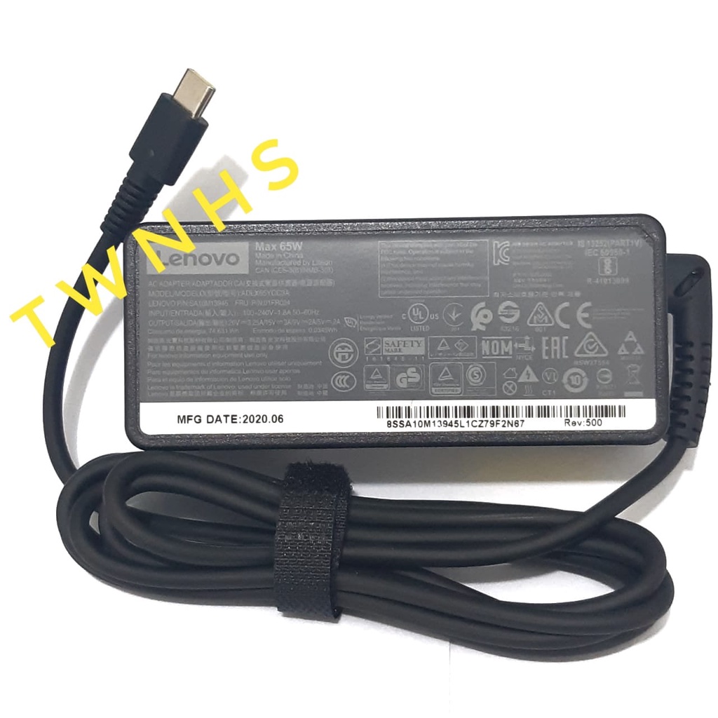 20V 3,25 A 65W USB Tipe C Pengisi Daya Adaptor untuk Lenovo Thinkpad X1 Karbon Yoga X270 X280 T580 P51s P52s E480 E470 S2 Laptop