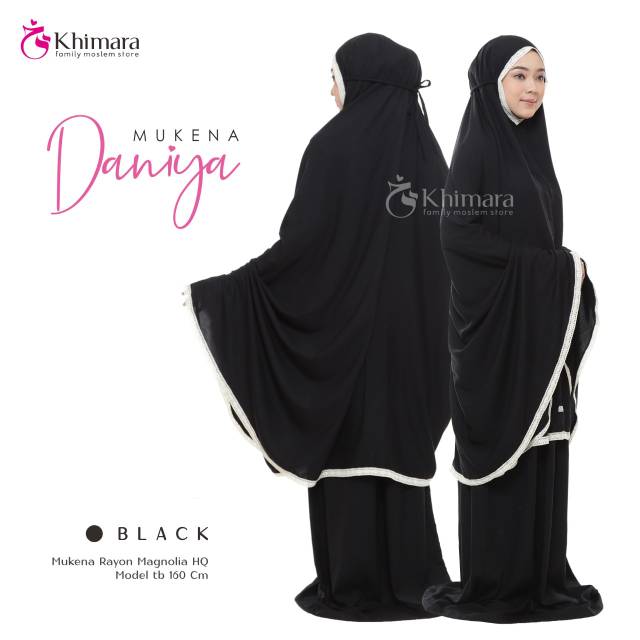 Mukena Daniya | Mukena khimara Hitam Polos Telekung Jumbo | Rukuh