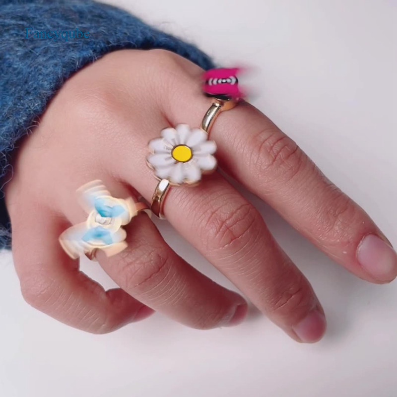 Fancyqube Cincin Fidget Spinner Model Butterfly Dan Bunga Aster Dapat Disesuaikan Untuk Wanita