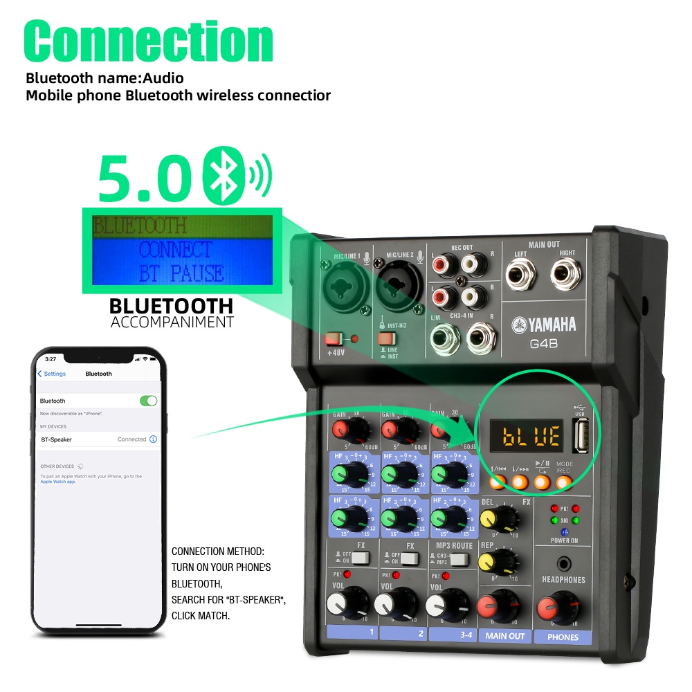 AUDIO MIXER  G4 SBLUETOOTH,USB,RECORD,SOUNDCARD,REVERB Mixer audio saluran 4