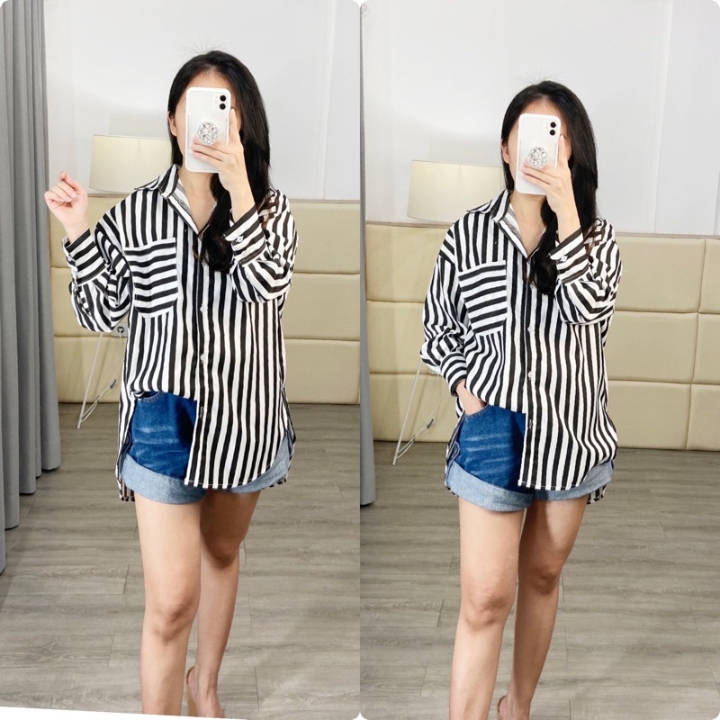 kemeja jumbo stripe / kemeja casual jumbo motif salur