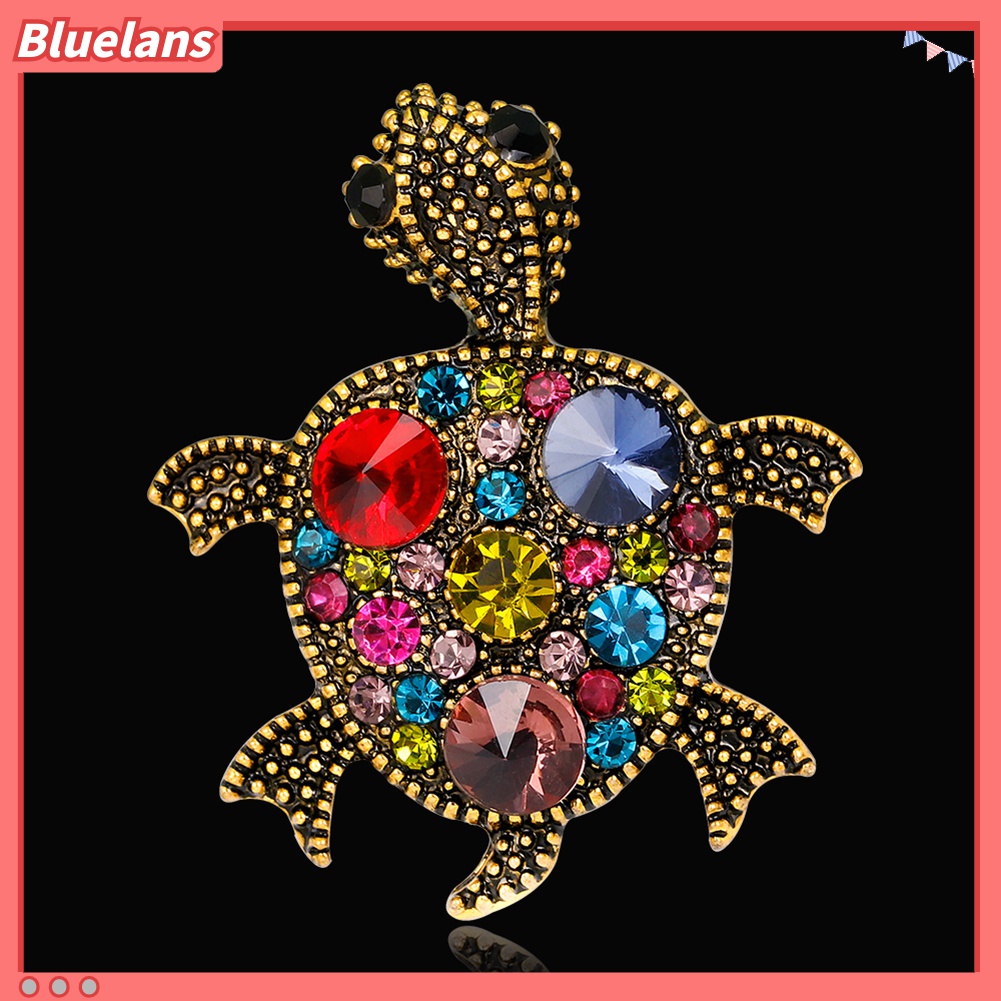 Bros Pin Bentuk Kura-Kura Aksen Berlian Imitasi Warna-Warni Untuk Aksesoris Dress Scarf