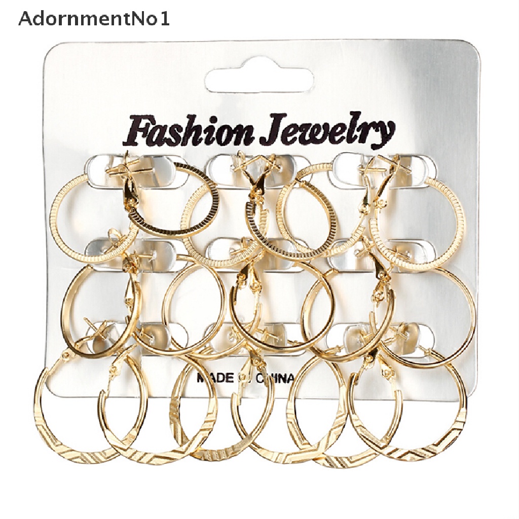 (AdornmentNo1) Set Anting Bulat / Hoop Vintage Warna Gold / Silver Untuk Perhiasan Wanita