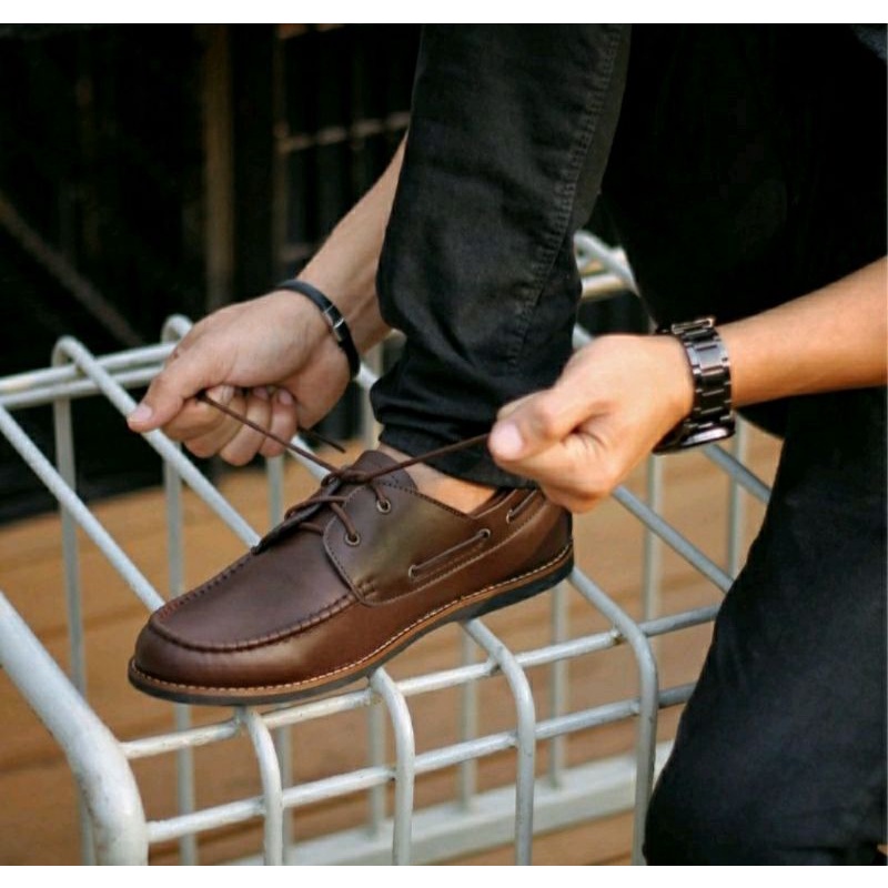 Sepatu Moccasin Pria Big Size JUMBO 43-44-45-46-47 Loafers Oxford Tali ukuran Besar Bahan KULIT Brown, 47