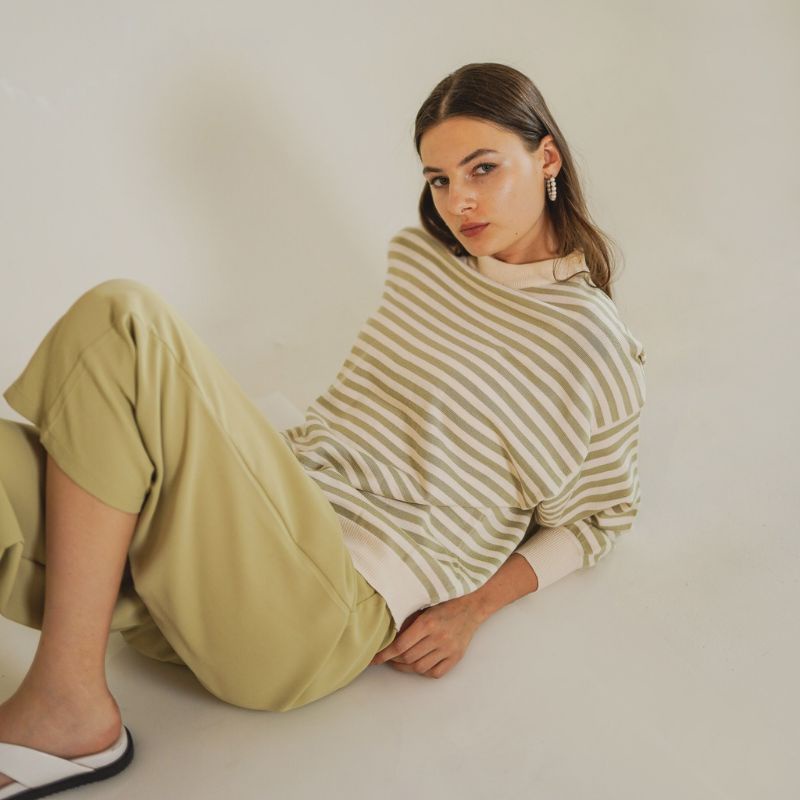 This Is April Atasan Sweater Wanita Bailey Stripped Top -  Sage 180294 (RESTOCK)