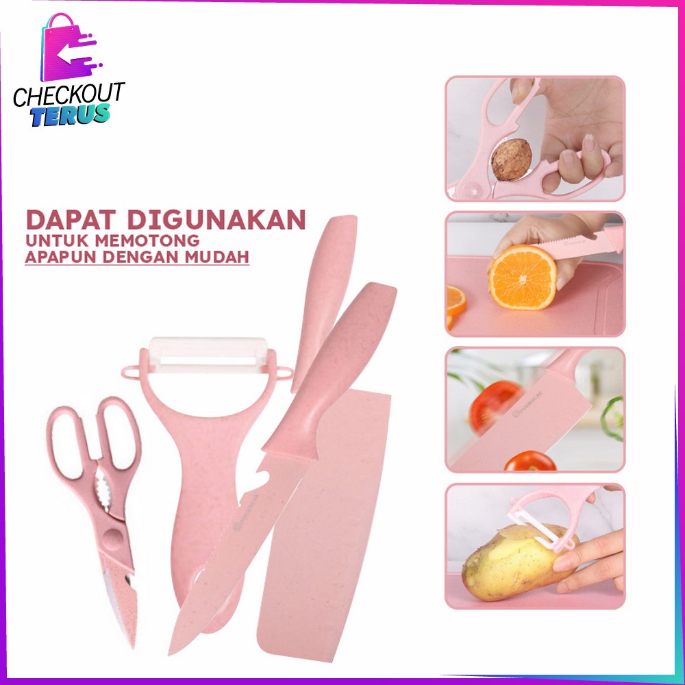 CT C514 Pisau Set 7IN1 Peralatan Dapur Kitchen Knife Set Dengan Telenan Pisau Gunting Dapur Serbaguna