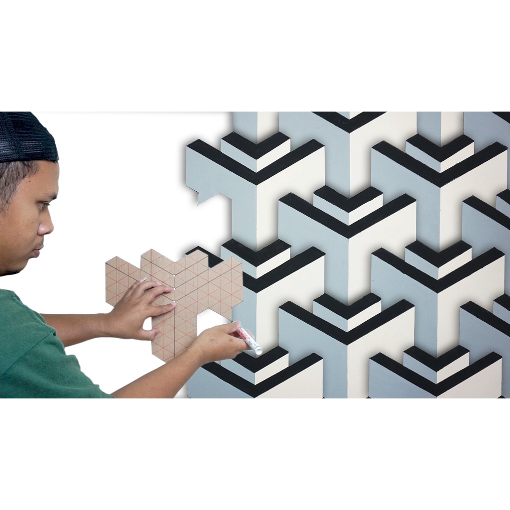 Pola Mal Dekorasi Dinding 3D / Pola Untuk Mengecat Tembok motif 3D / Pengganti Wallpaper Dinding walldecor