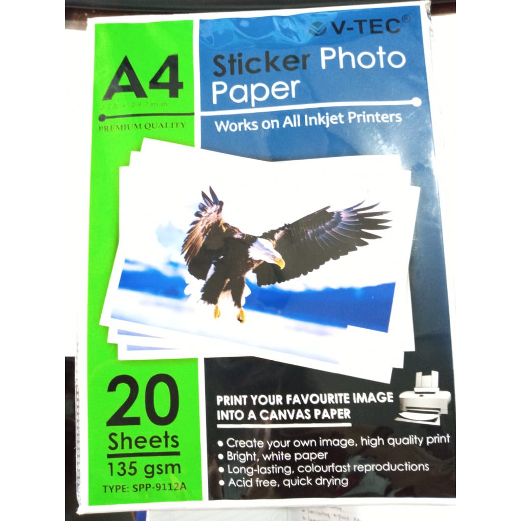 

(1 Pack) STICKER FOTO PAPER V-TECH ( KERTAS STICKER GLOSSY ) 135GSM A4