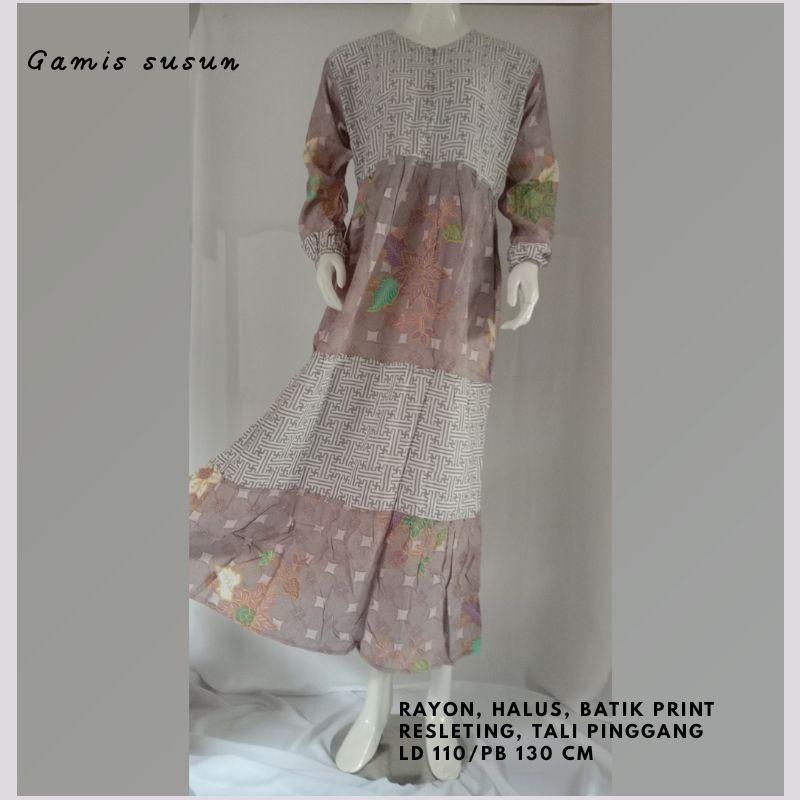 Gamis susun coklat pastel