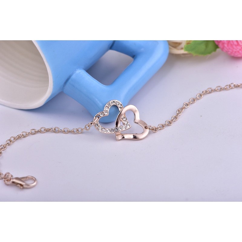 Gelang Wanita Rantai Double Hati Pasangan Korea Dalika-2